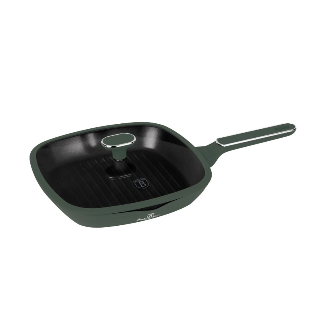 Levně BERLINGERHAUS Pánev grilovací s titanovým povrchem a poklicí 28 cm Matte Green Collection BH-8162