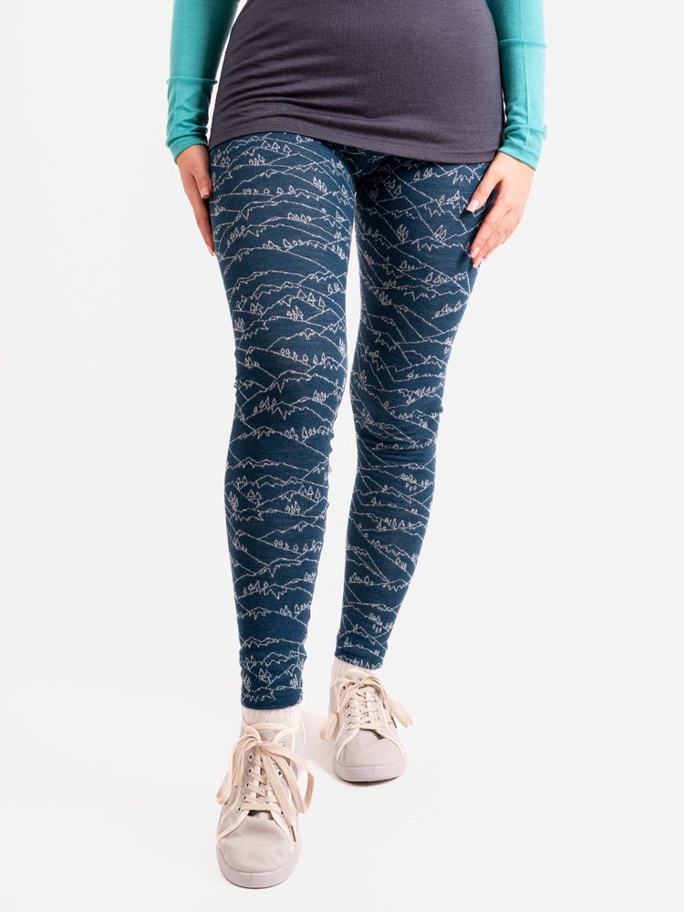 Unuo, Dámské merino legíny Nature, Kobaltová, Hory kluk - S