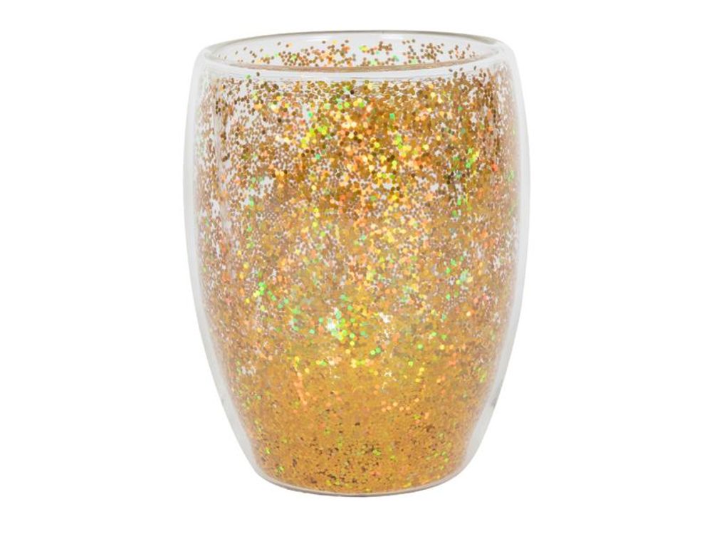 Levně HIT SKLENICE S DVOJÍM SKLEM S KONFETY 350 ML, ZLATÁ