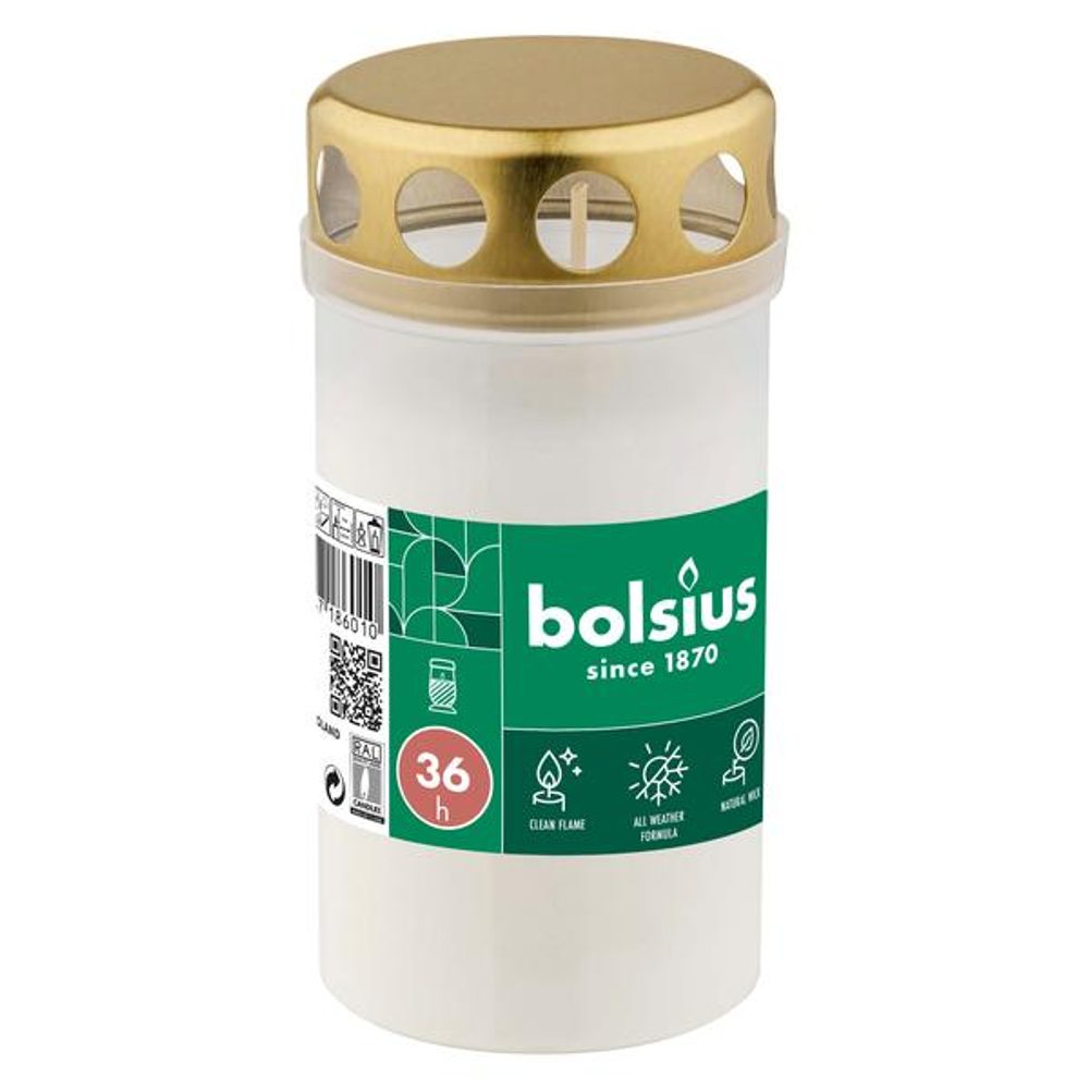 Levně Bolsius SVÍČKA HŘBITOVNÍ BÍLÁ 36H 13CM