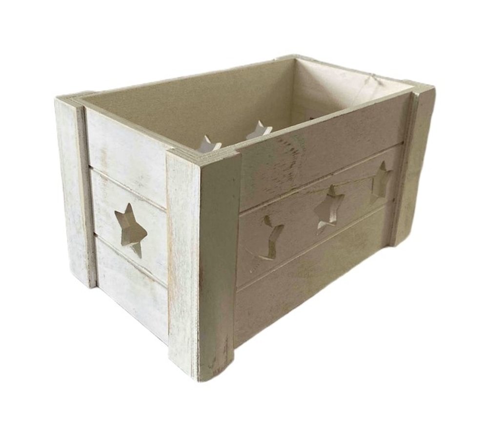 Levně bedýnka 25x15x14cm, HVĚZDY, bílá, dřevo