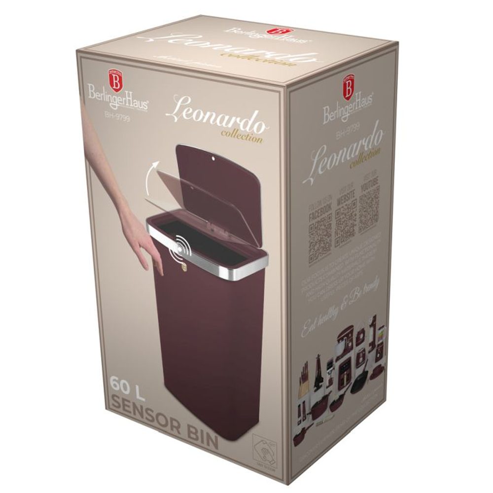 BERLINGERHAUS Koš odpadkový se senzorovým otvíráním 60 l Leonardo Collection BH-9799