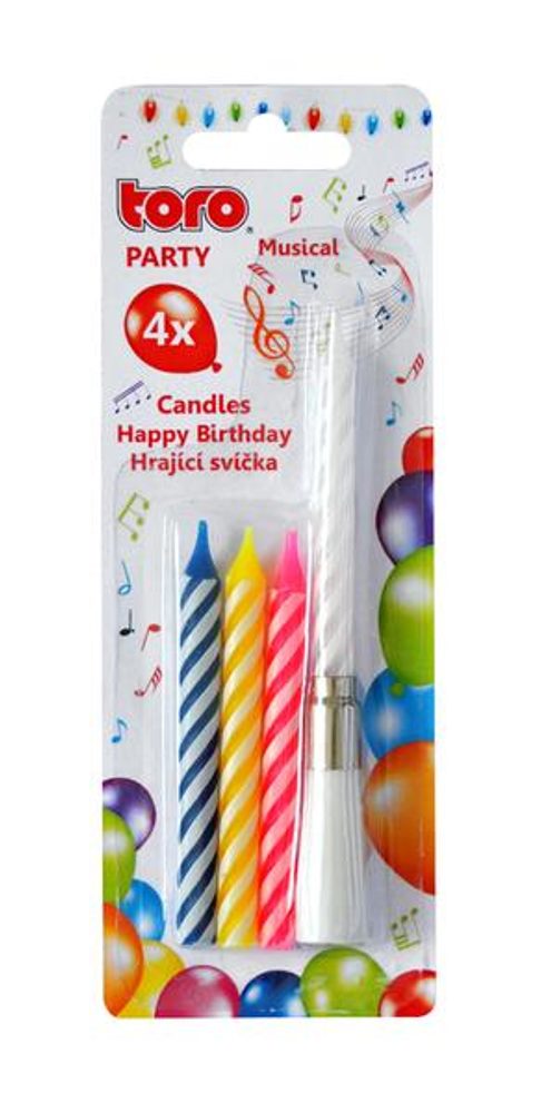 Levně TORO ZPÍVAJÍCÍ DORTOVÁ SVÍČKA "HAPPY BIRTHDAY"+4 SVÍČKY