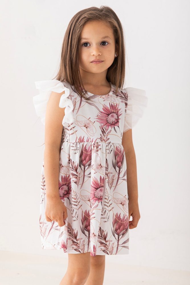Levně Lily Grey Dívčí šaty s tylovým rukávem - flowers - 104