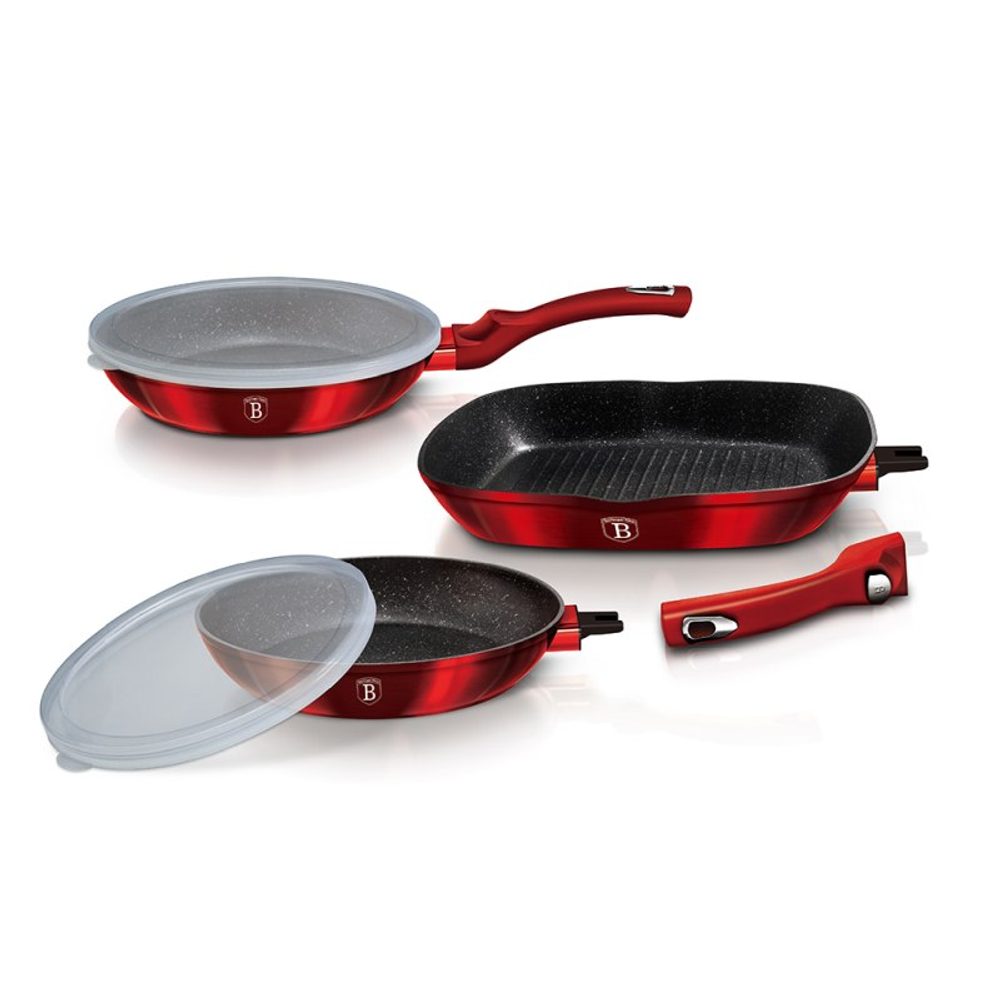 Levně BERLINGERHAUS Sada pánví s odnímatelnou rukojetí 5 ks Burgundy Metallic Line steak BH-6796