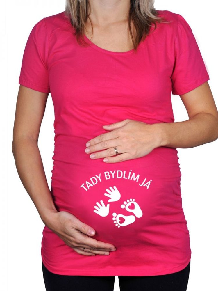 Levně Těhotenské tričko - Tady bydlím já - XL růžová