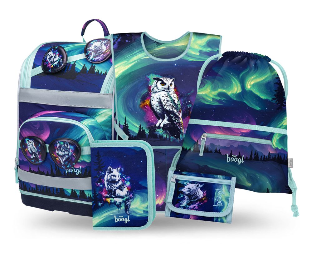 Levně BAAGL SET 5 Zippy Plus Aurora: aktovka, penál, sáček, zástěra, peněženka GRS