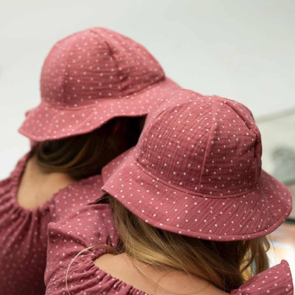 ESITO Dívčí klobouk mušelín Ruby DOT - rubínová / XS - L rubínová (obrázek 5)