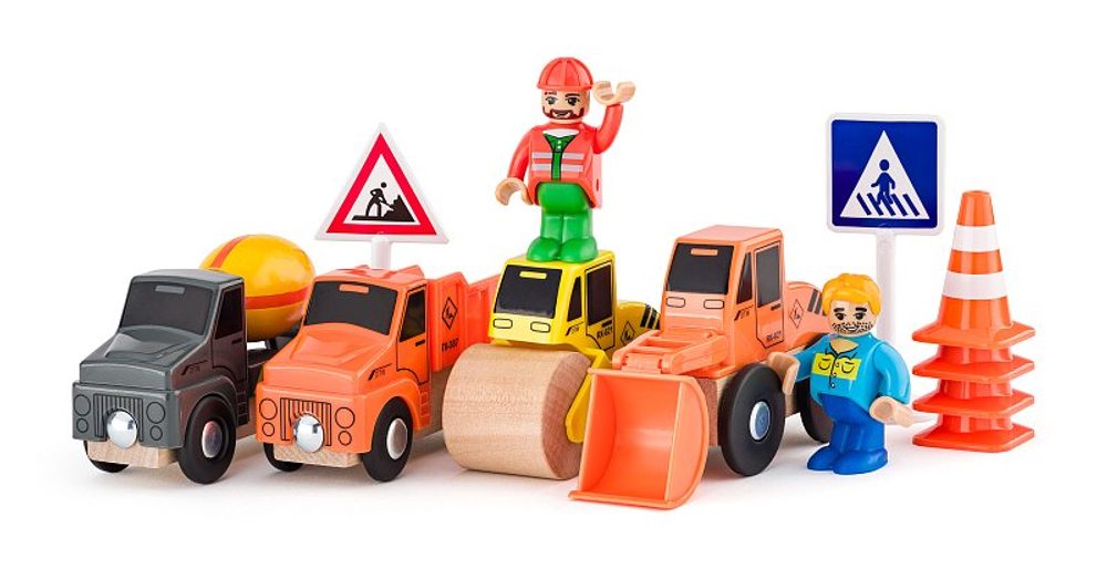 Levně WOODY Sada aut - Stavební stroje, 12ks
