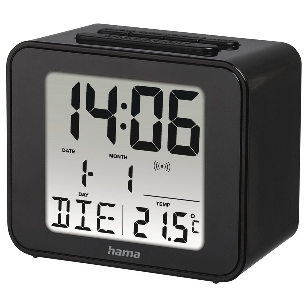 Levně Hama Cube, digitální budík, řízený rádiovým signálem, černý