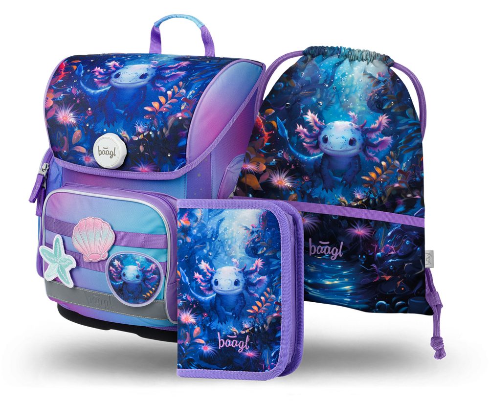 Levně BAAGL SET 3 Ergo Axolotl: aktovka, penál, sáček