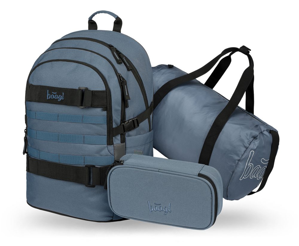 Levně BAAGL SET 3 Skate Dust Blue: batoh, penál, sportovní taška