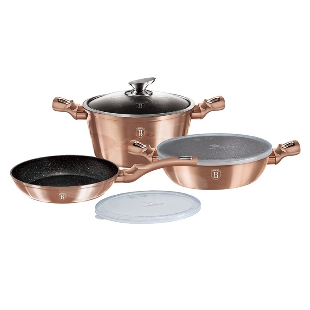 Levně BERLINGERHAUS Sada nádobí s mramorovým povrchem 6 ks Rosegold Metallic Line BH-7047