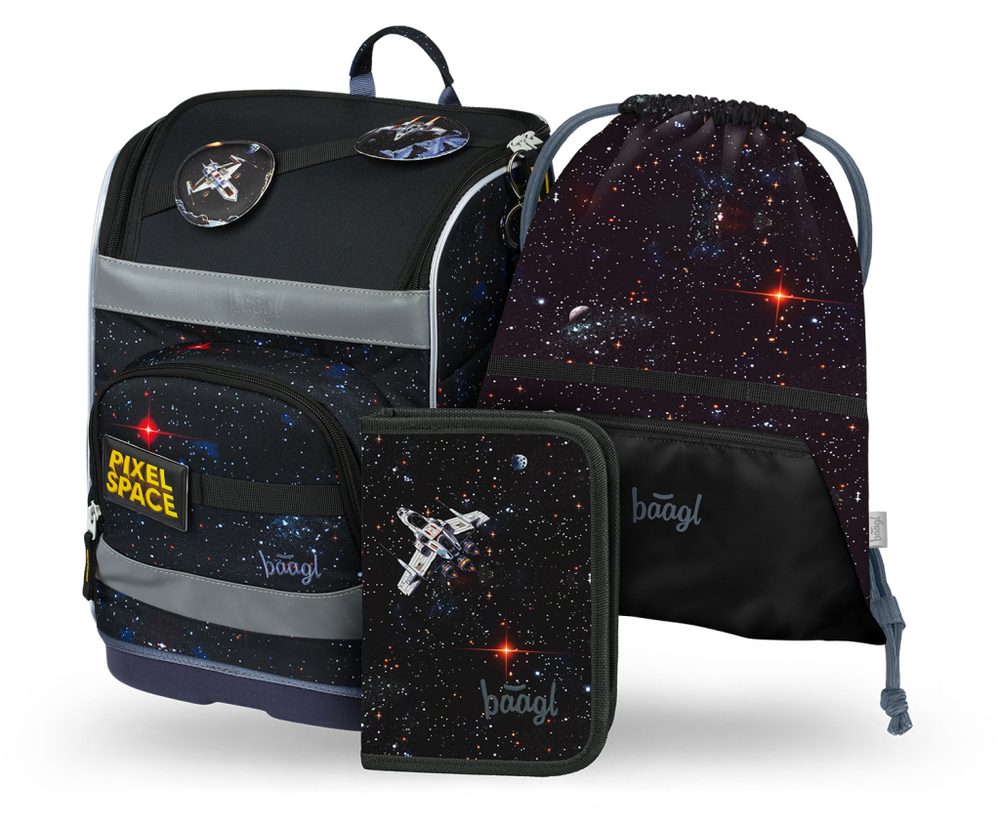 Levně BAAGL SET 3 Zippy plus Pixel Space: aktovka, penál, sáček
