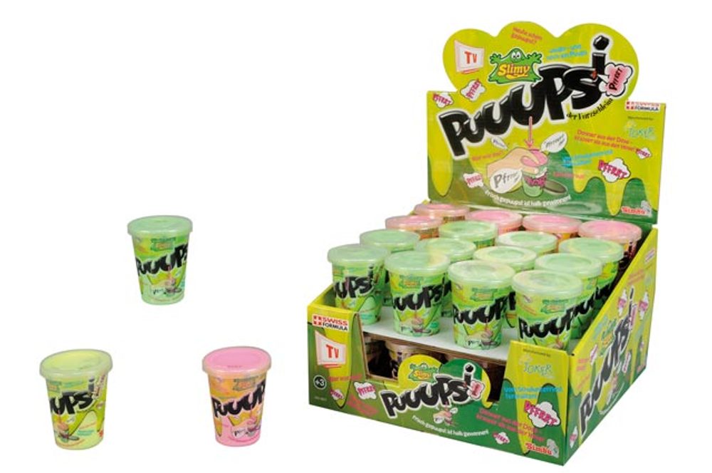Levně Slimy prdící sliz v kelímku, 3 druhy, displej 32 ks
