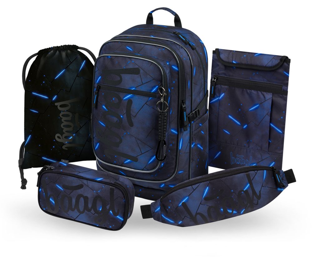 Levně BAAGL SET 5 Cubic Flash: batoh, penál, sáček, ledvinka, obal na notebook GRS