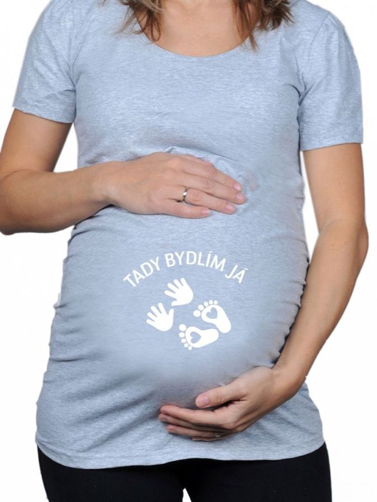 Levně Těhotenské tričko - Tady bydlím já - XL melír