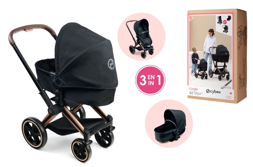 Levně Kočárek Cybex Black 3 v1 pro panenky 36-42 cm