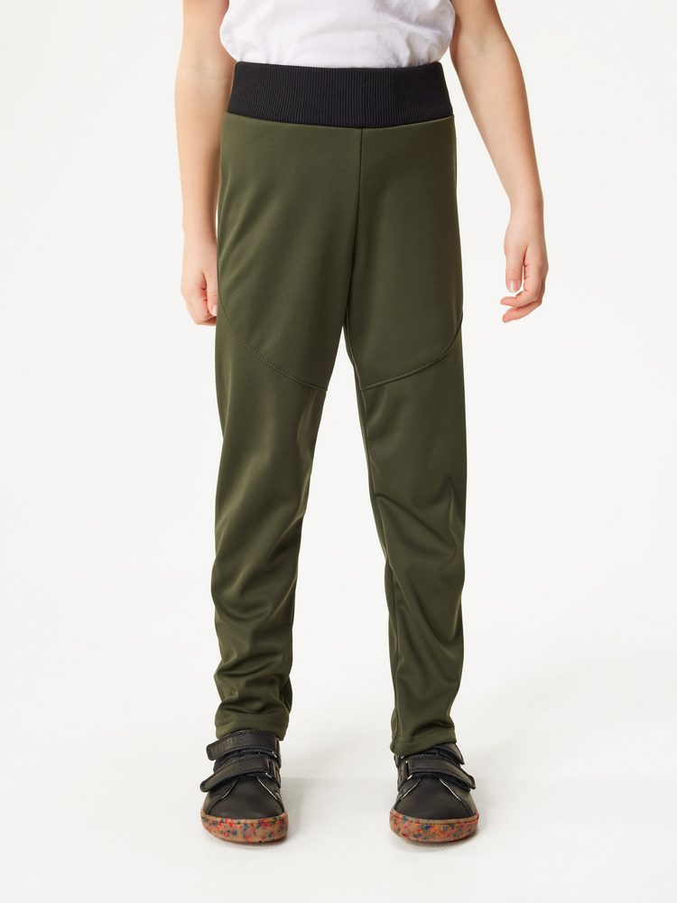 Levně Unuo Dětské softshellové kalhoty s fleecem pružné Sporty, Khaki - 104/110