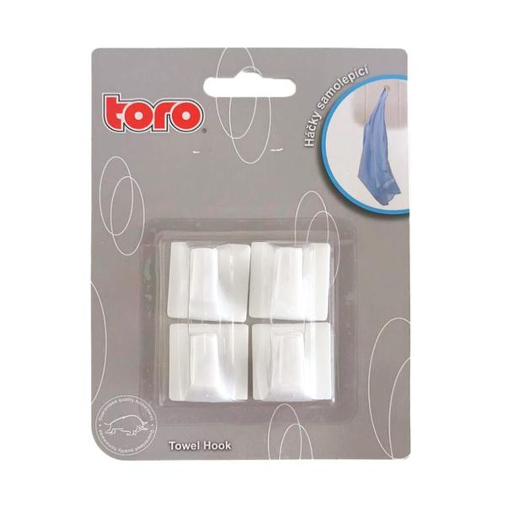 Levně TORO Háček samolepící 4 ks, 3 x 3 x 2 cm