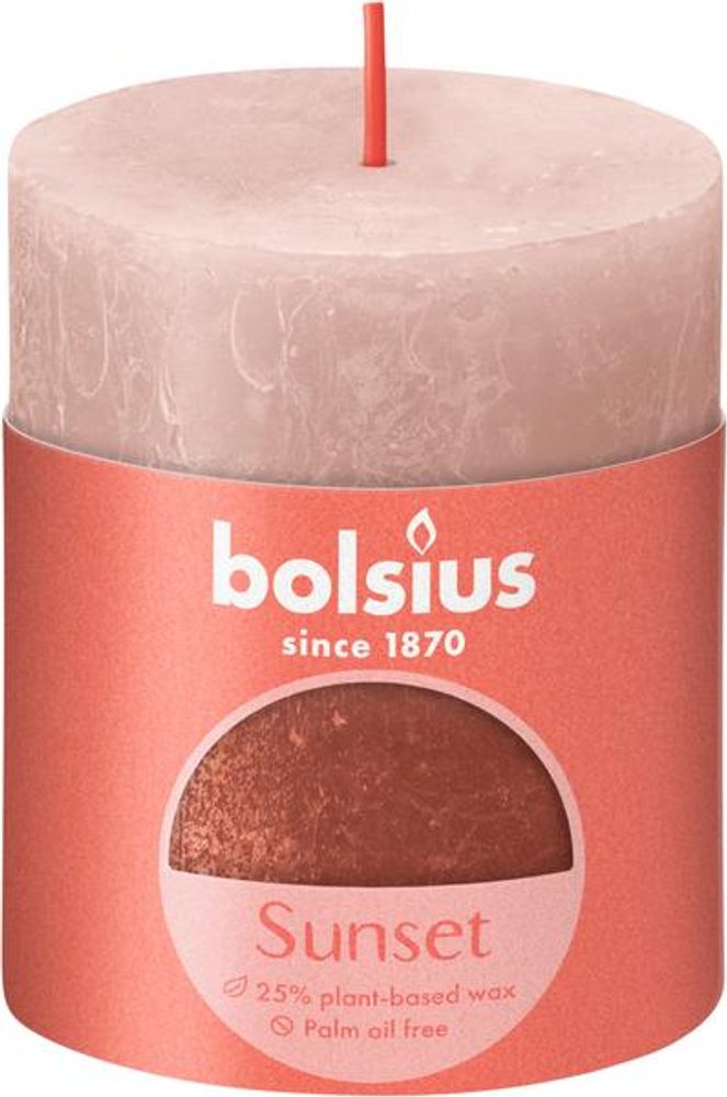 Bolsius SVÍČKA RUSTIK 80/68 RŮŽOVÁ/JANTÁROVÁ