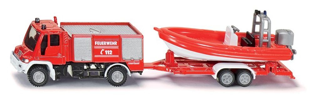 Levně SIKU Blister - požární vozidlo Unimog s člunem
