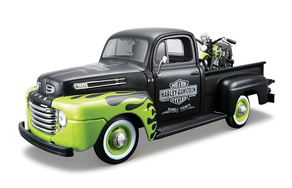 Levně Maisto - Harley-Davidson Custom, 1948 Ford F-1 Pickup + 1948 FL Panhead, 1:24