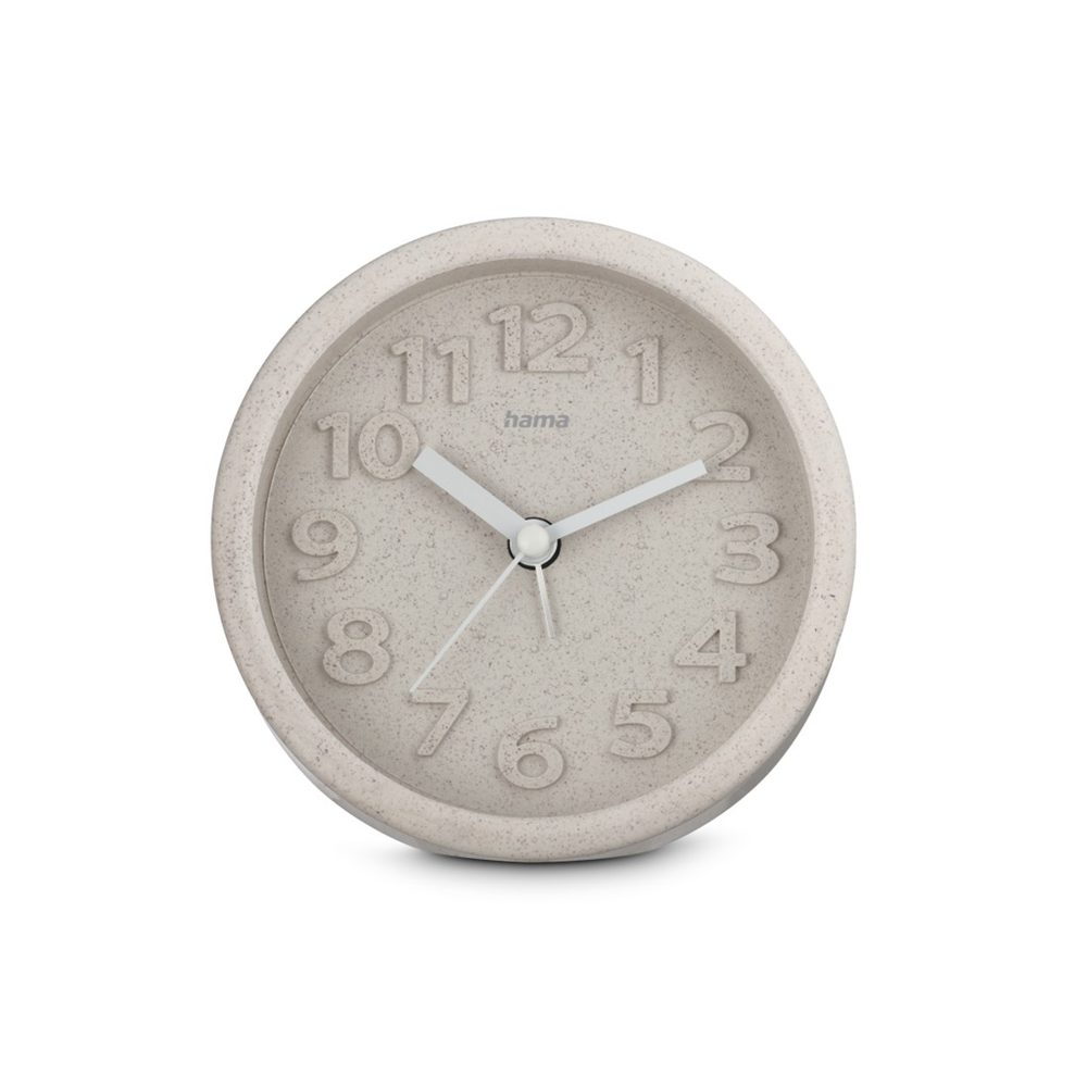 Levně Hama Fuerteventura, budík, průměr 12 cm, 3D číslice, tichý, z 20% pšeničné slámy, béžový