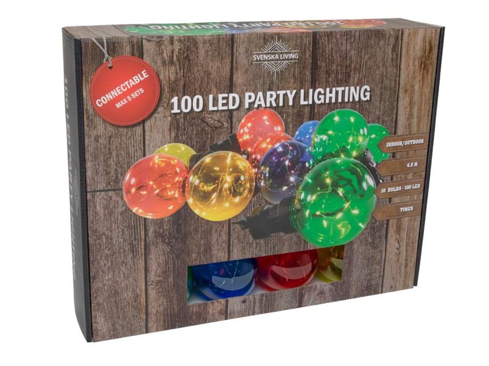 Levně SVENSKA LIVING ŘETĚZ PARTY 100LED VÍCEBAREVNÝ ČASOVAČ 3M 50CM