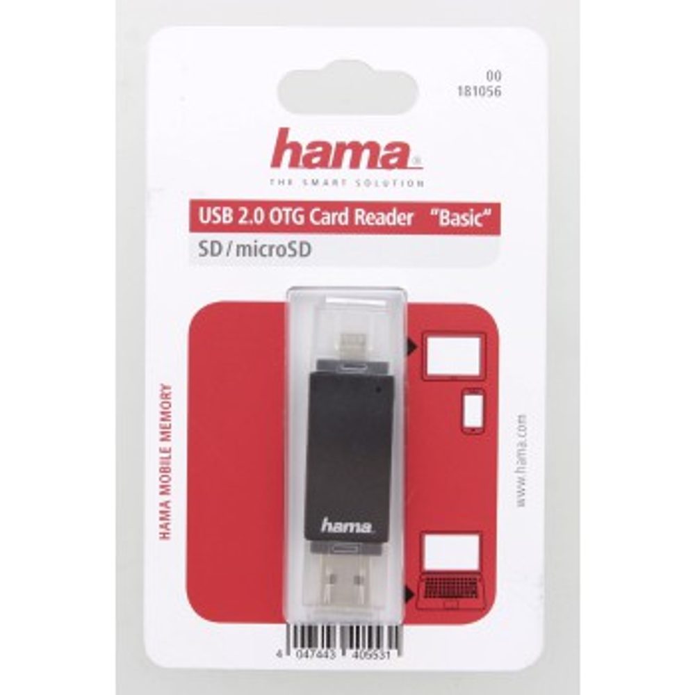 Hama USB 2.0 OTG čtečka karet Basic, SD/microSD, černá (obrázek 5)