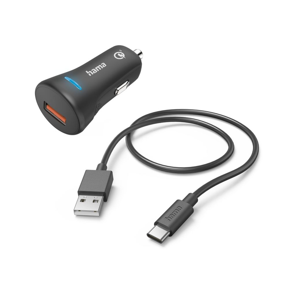 Levně Hama set: rychlá USB nabíječka do vozidla QC 3.0 19,5 W + kabel USB A-C 1,5 m