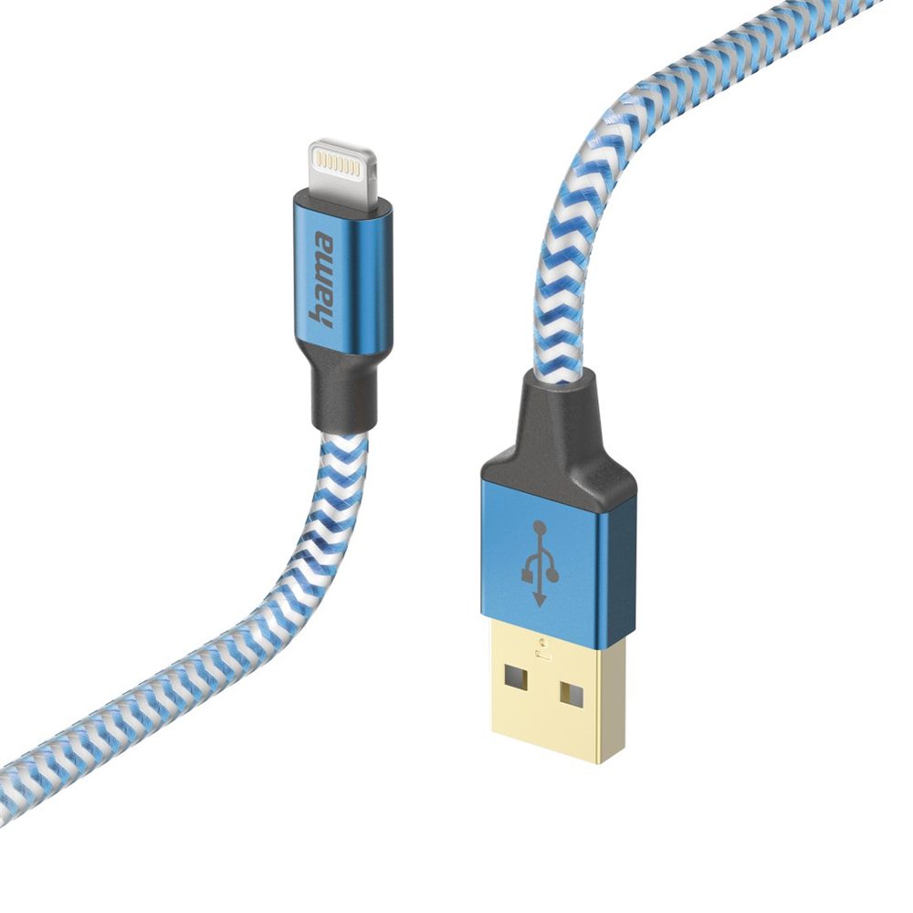 Levně Hama MFi USB kabel Reflective pro Apple, USB-A Lightning 1,5 m, modrý