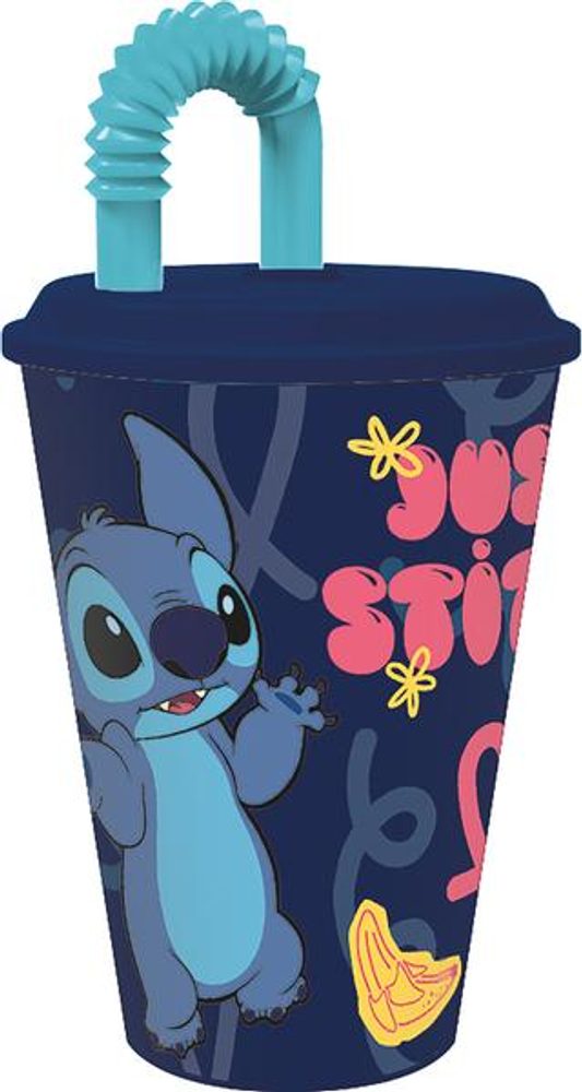 Levně STOR KELÍMEK S BRČKEM STITCH 430 ML, PLAST