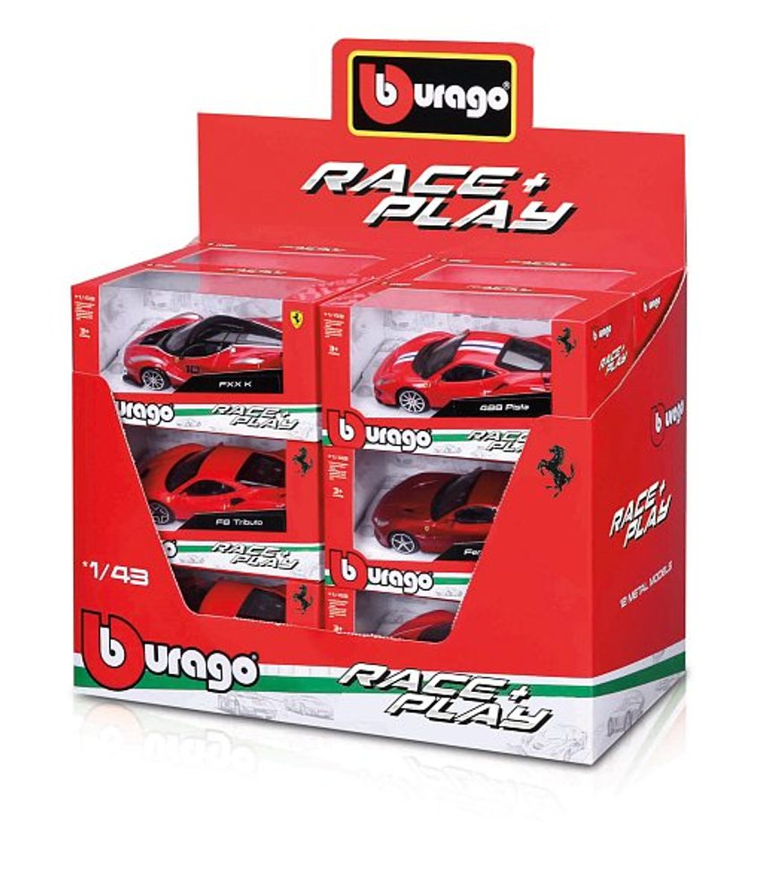 Levně Bburago - Auta Race+Play, Ferrari, display 12ks, 1:43, assort