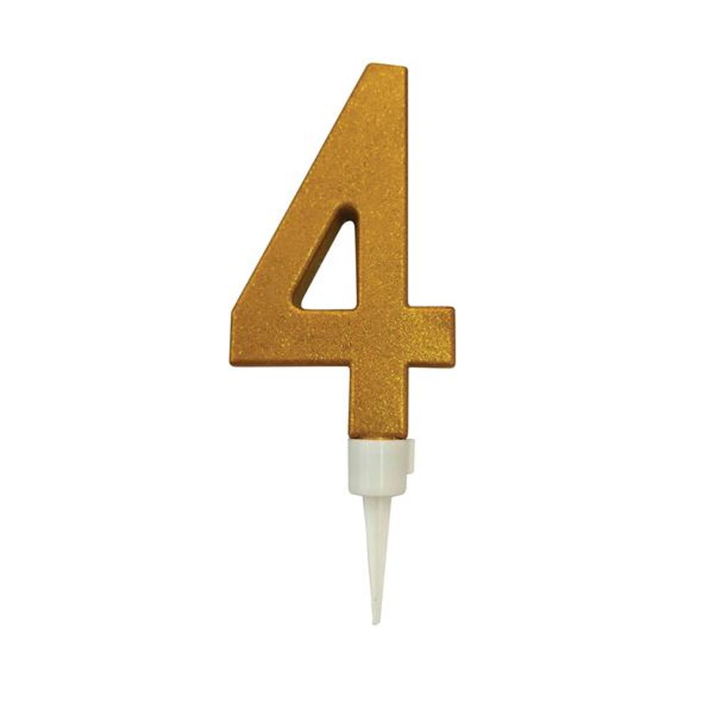 Levně TORO SVÍČKA ČÍSLICE "4" ZAPICHOVACÍ VELKÁ, 16CM, ZLATÁ