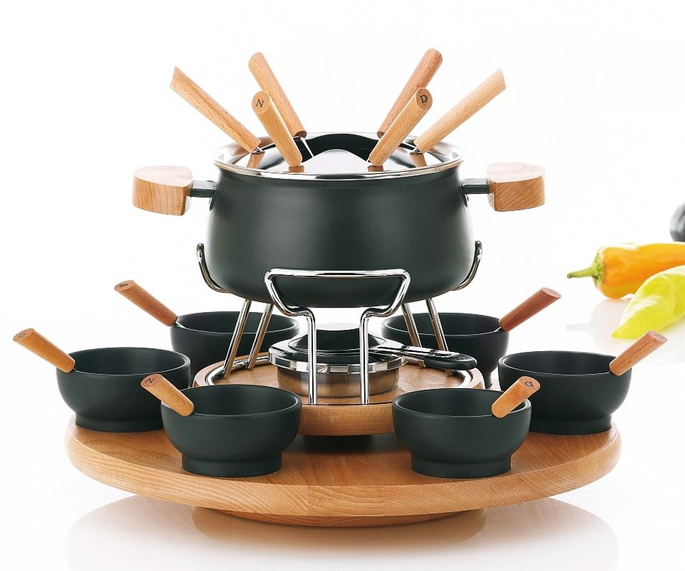 Levně KELA Fondue sada 23 ks NATURA smalt / keramika / dřevo KL-61201
