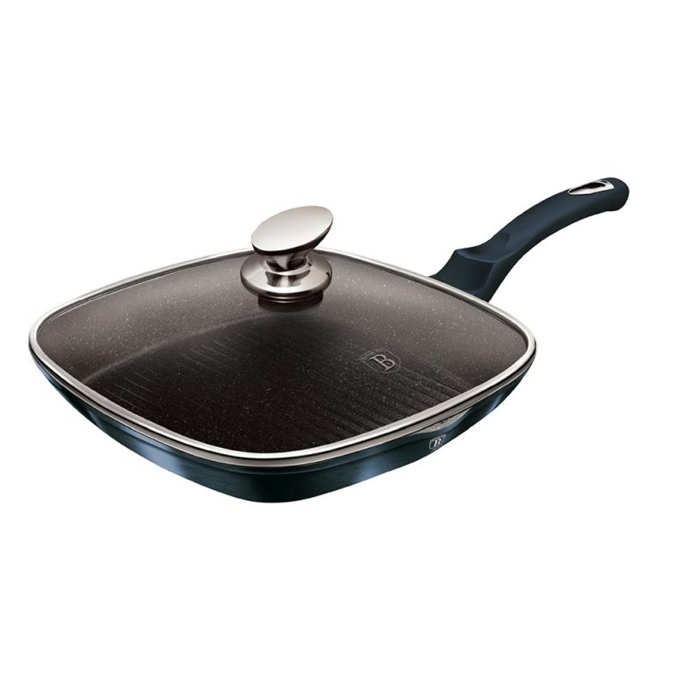 Levně BERLINGERHAUS Grilovací pánev s mramorovým povrchem a poklicí 28 cm Aquamarine Metallic Line BH-7028