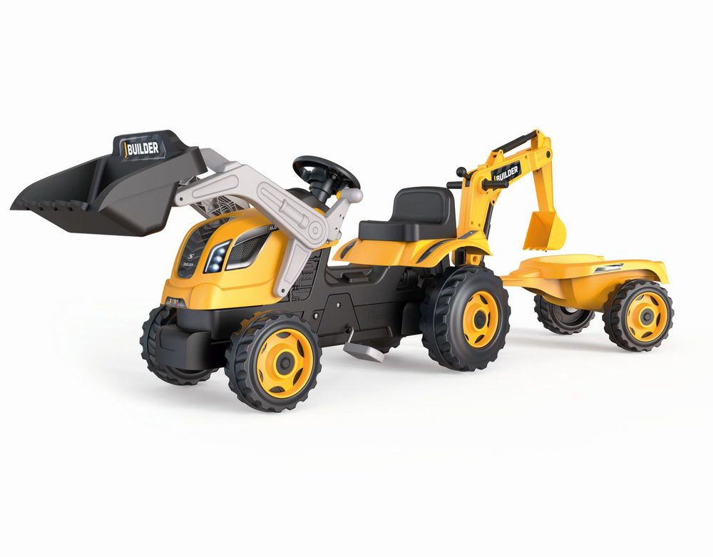 Levně Šlapací traktor Builder Max s bagrem a vozíkem