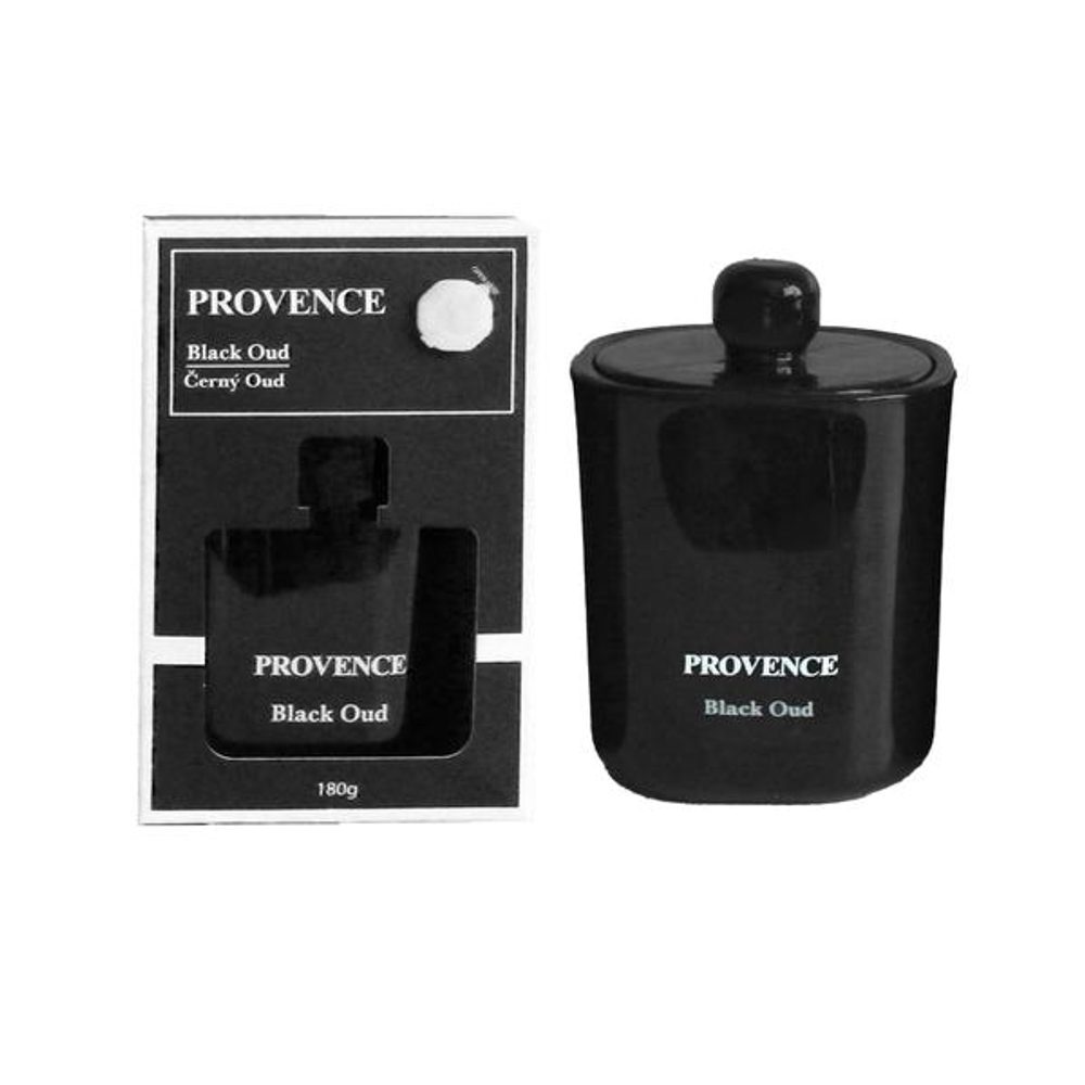 Levně Provence SVÍČKA VE SKLE ČERNÝ OUD 9X9,2CM 180G 25H HOŘENÍ