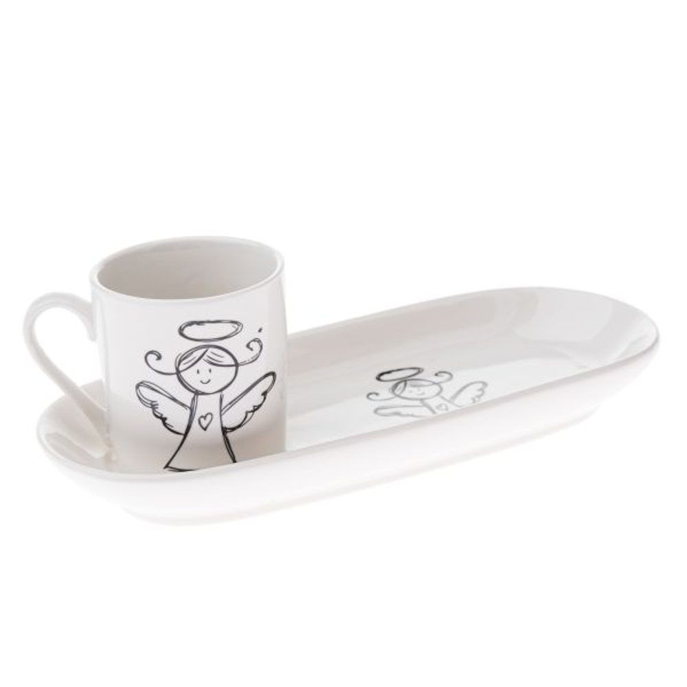Levně hrnek 90ml ANDĚL s podtáckem 7x21,6cm, snídaň.set, porcelán*duben 2025