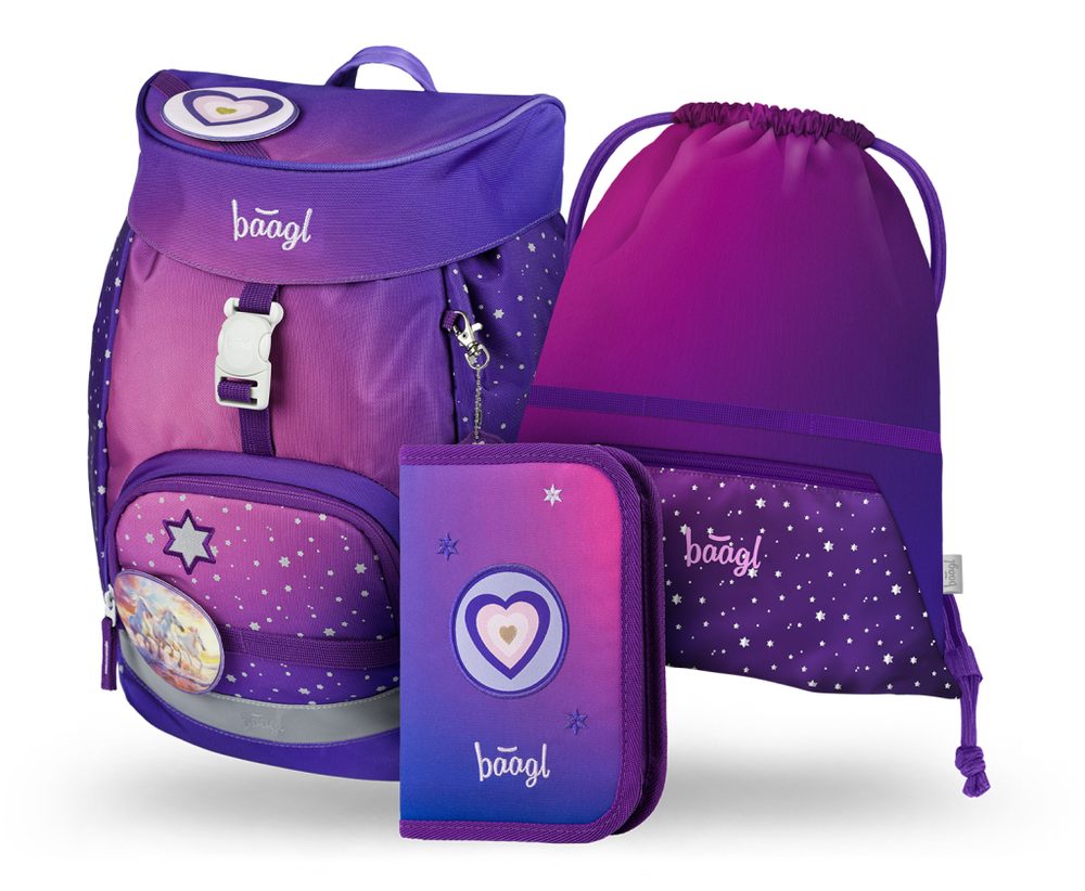 Levně BAAGL SET 3 AIRY Koně srdce: batoh, penál, sáček