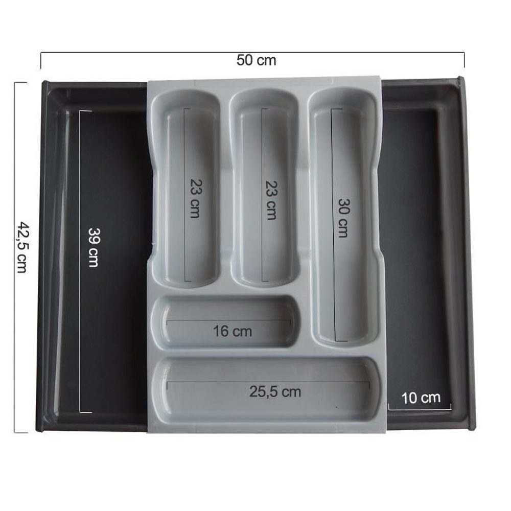 Levně příborník 42x30x6,4cm, šedý/černý, nastav. 5přihr.,plast