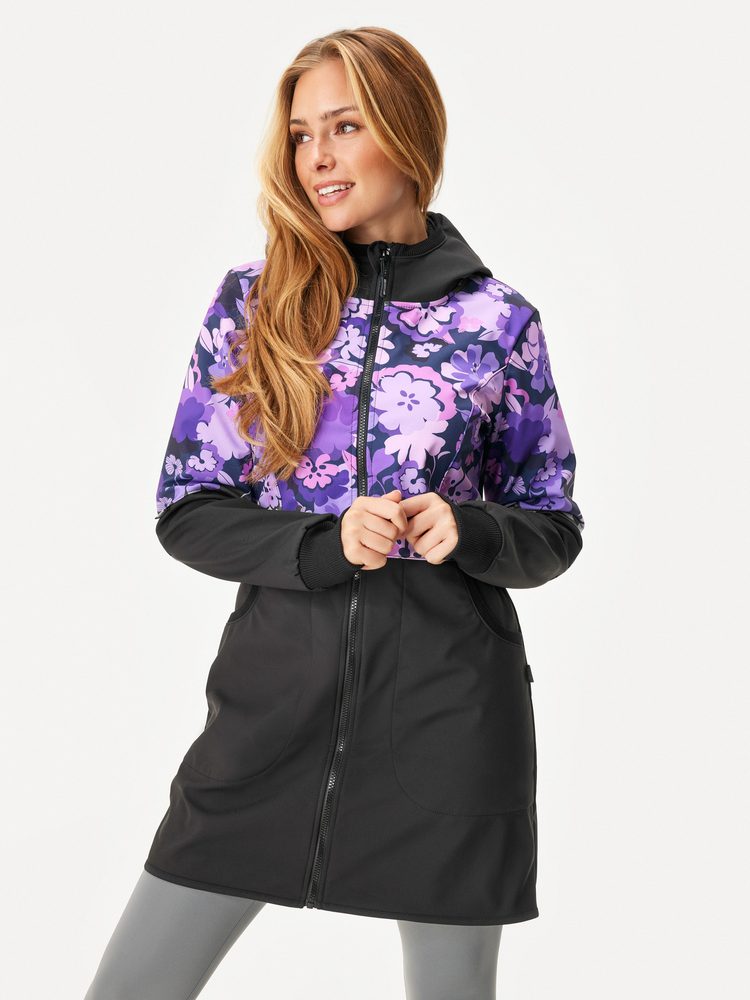 Levně Unuo Dámský softshellový kabát s fleecem Street, Černá, Kytky - 3XL