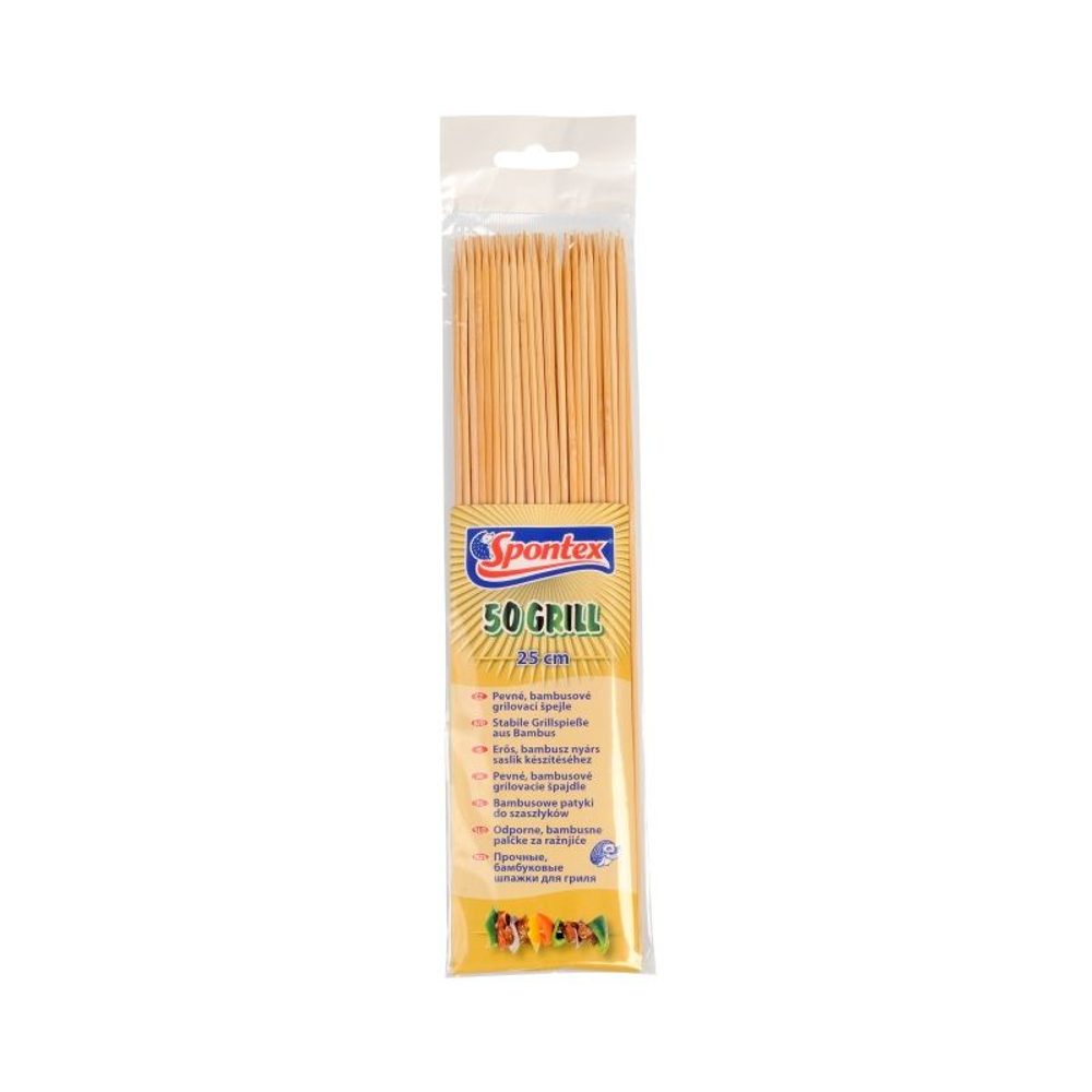 Levně špejle 25cm, 50ks, GRILL, SPONTEX, pevné, bambus