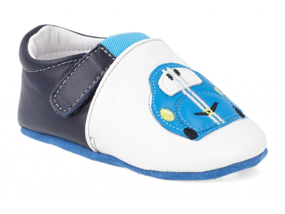 Levně DDstep Dětské kožené capáčky - Autíčko (White) - S