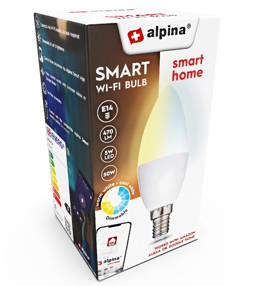 Levně ALPINA Chytrá žárovka LED WIFI bílá stmívatelná E14 ED-225441