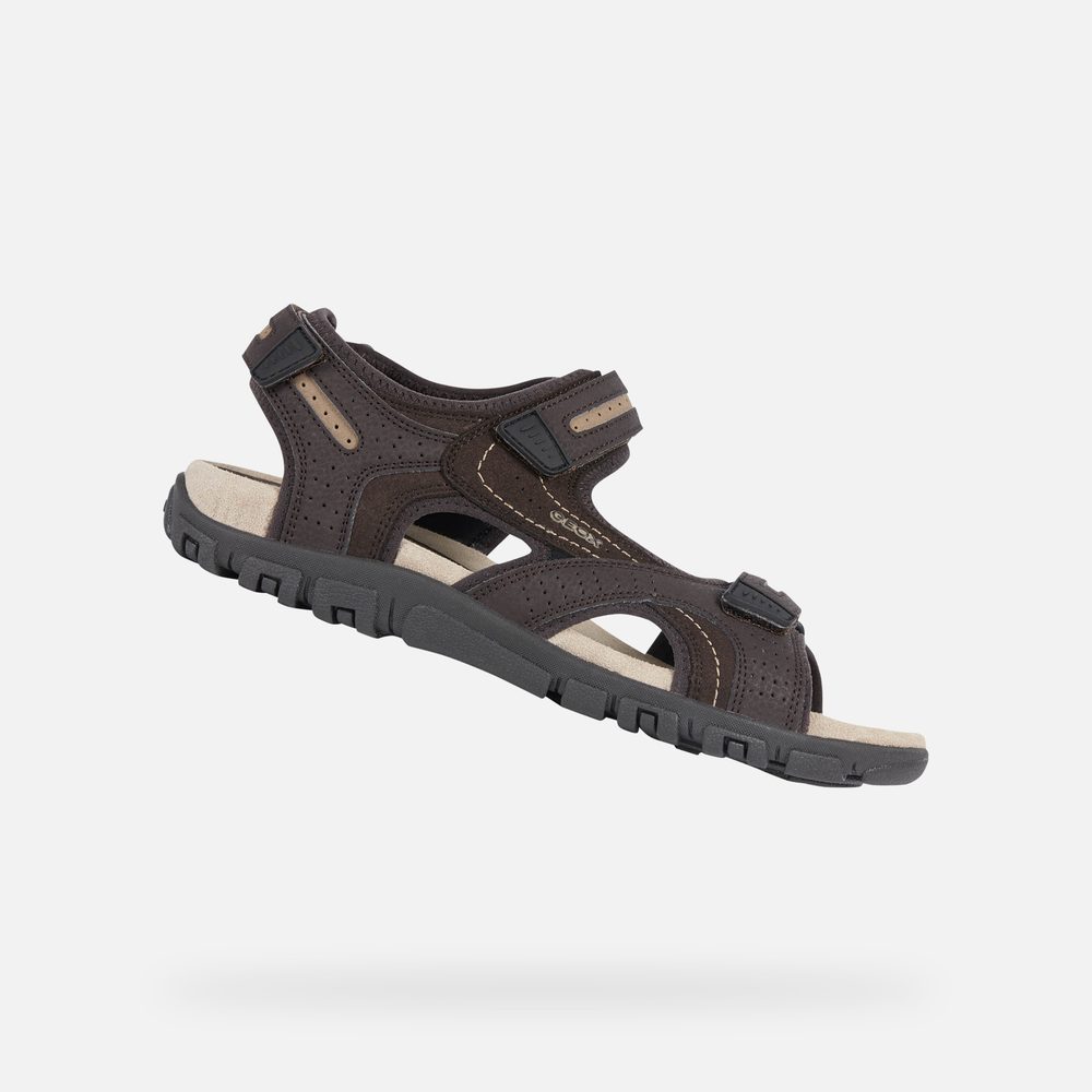 Tmavě hnědé pánské sandály Geox Uomo Sandal Strada - 47
