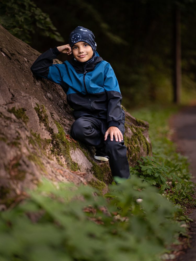 Unuo, Dětská softshellová bunda s fleecem Street, Černá, Kobaltová - 140/146