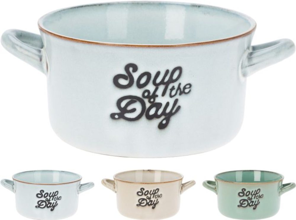 Levně miska 500ml, SOUP, 2ucha, polév., mix barev, kamenina