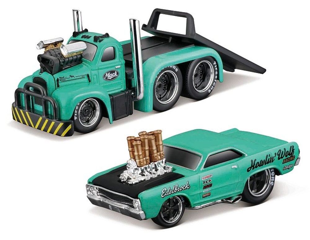 Maisto Maisto - Muscle Transports - 1953 MACK B-61 Flatbed 1968 Dodge Dart HEMI Gasser, 1:64